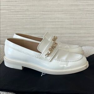 Chanel White Loafers with Gold Accent